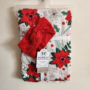 NWT Honest Co Swaddle and Headband Baby Swaddle Muslin Organic Cotton Red White